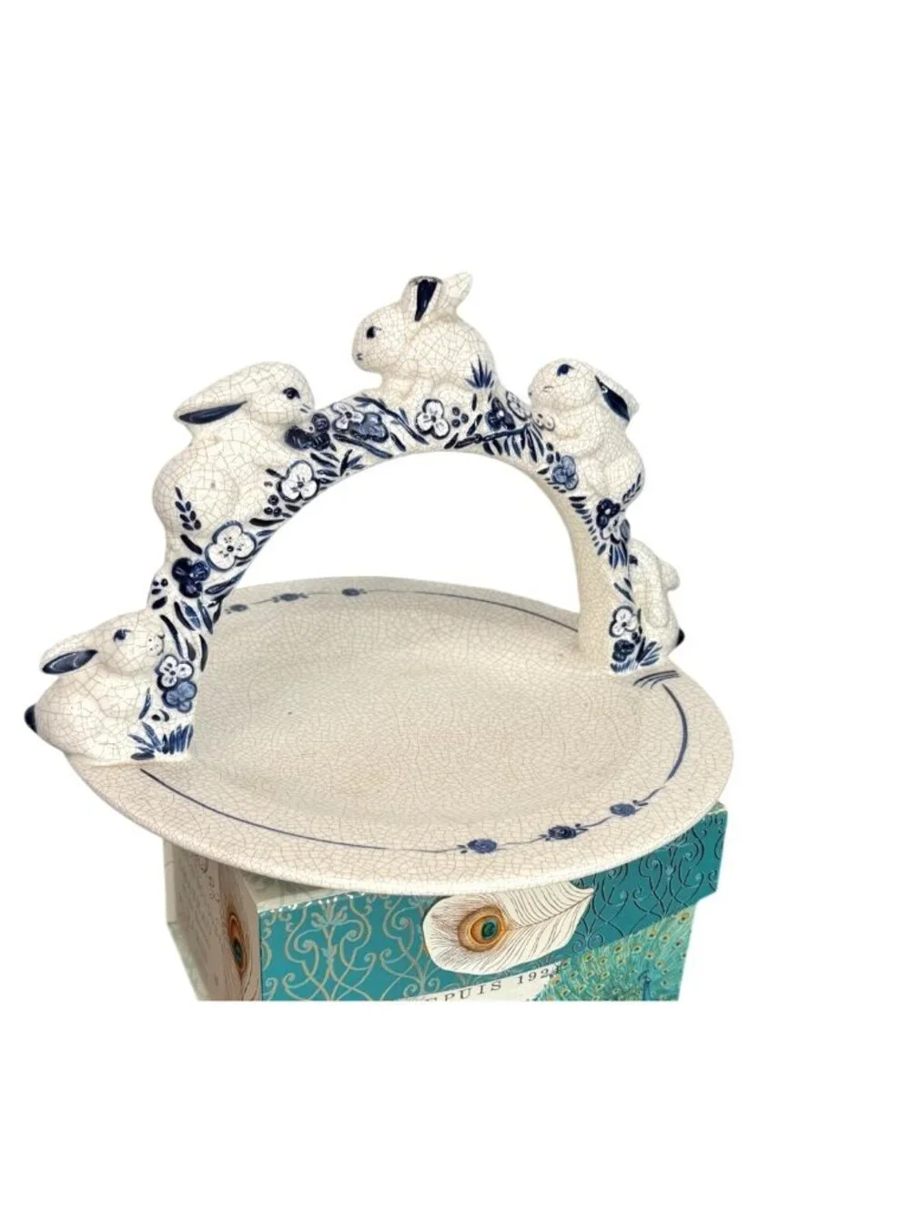 Vintage The Potting Shed Dedham Rabbit Handled Serving Tray Plate MC29 - Blue &